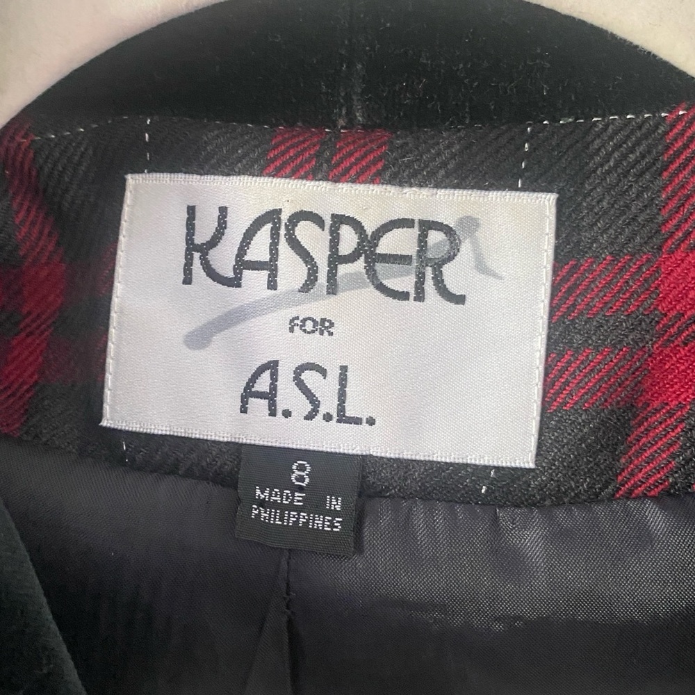 Kasper vintage tartan women’s jacket size 8 velvet collar dark academia preppy - Picture 3 of 9